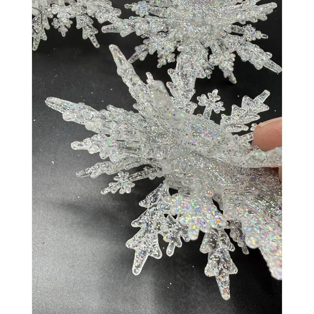 Beautiful Acrylic 3D Iridescent SNOWFLAKE Christmas Ornaments Set Of 5 -LO23
